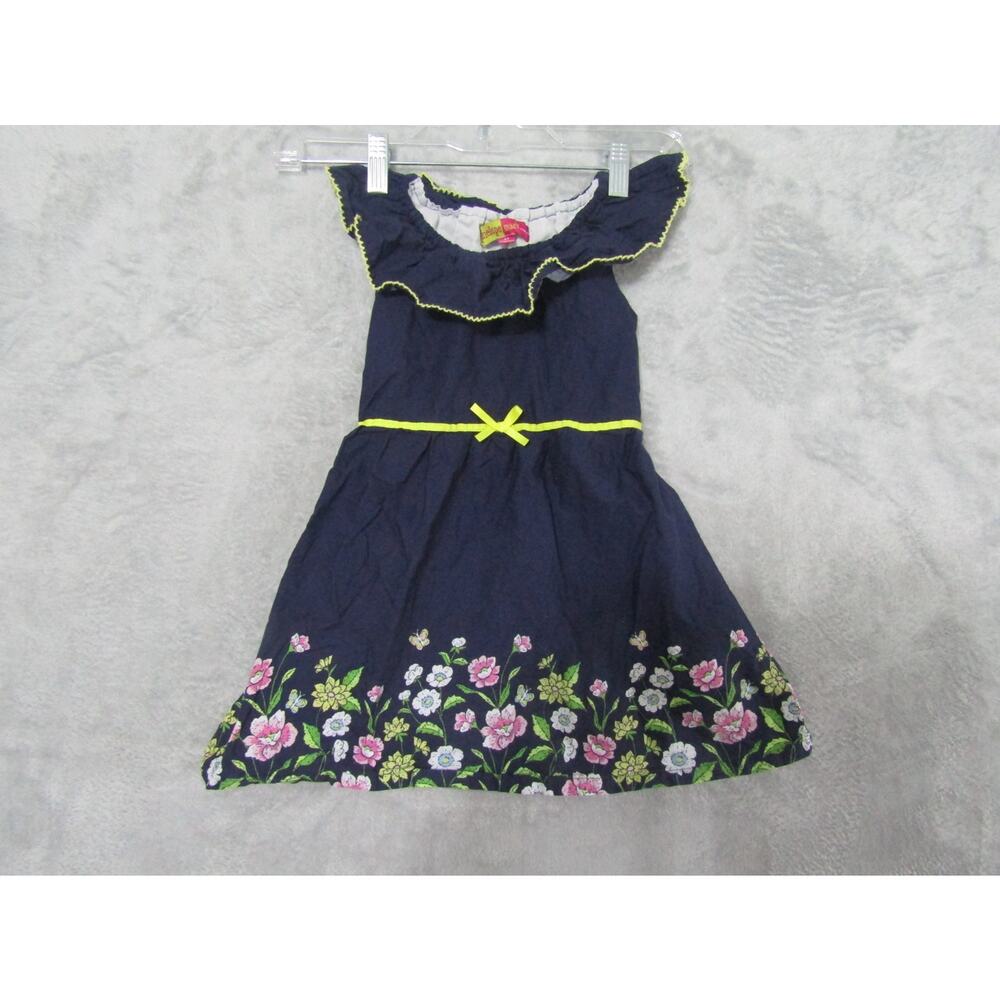 Penelope Mack Girls Dress 3T Navy Floral Embroidered Sundress Ruffle Trim Summer